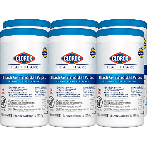 Clorox Healthcare Bleach Germicidal Wipes, 6" x 5", 150 Count Canister, Pack of 6 (35309CT)