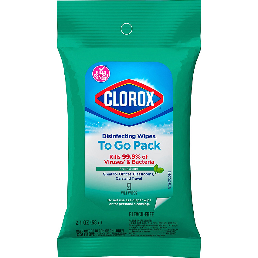 Clorox On The Go Bleach-Free Disinfecting Wipes Fresh Scent - Bleach-free, Disinfectant, Antibacterial, Disposable - White - 9 Pack - 1 Each (60133)