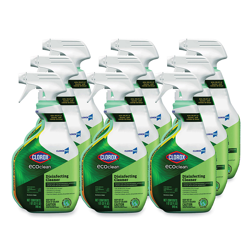 Clorox Pro EcoClean Disinfecting Cleaner, Unscented, 32 oz Spray Bottle, 9/Carton (60213CT)