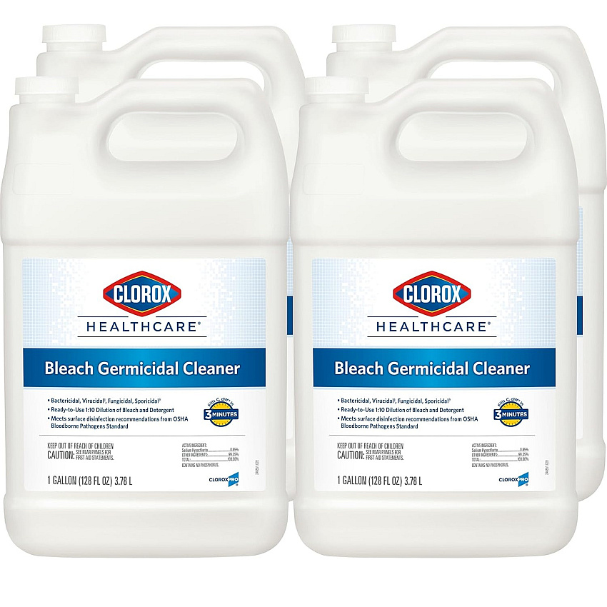 Clorox Healthcare Bleach Germicidal Cleaner, 128 oz Refill Bottle, 4/Carton (68978)