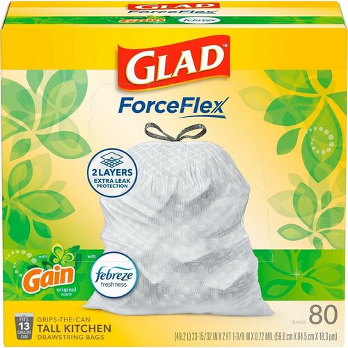 Glad&reg; Drawstring Tall Kitchen Bags Gain Original, 13 gal, 3/Carton (78750)