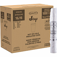 Dart Foam Drink Cups, 16 oz, White, 25/Bag, 40 Bags/Carton (16J16)