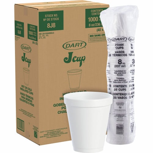 Dart Foam Drink Cups, 8 oz, White, 25/Bag, 40 Bags/Carton (8J8