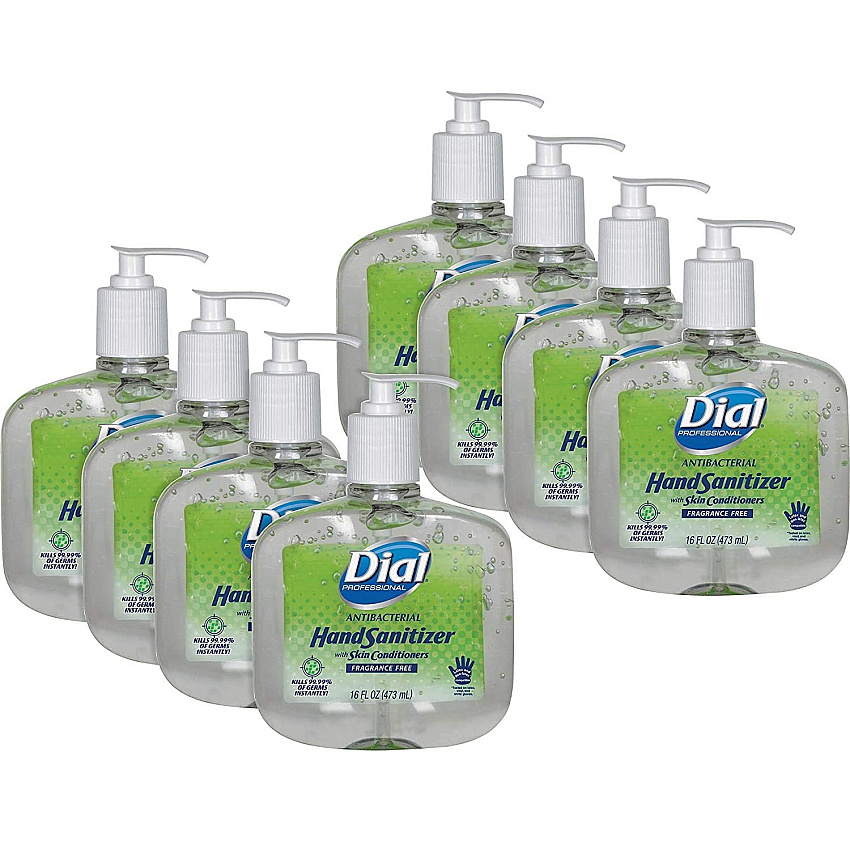 Dial Professional Hand Sanitizer 16 fl oz (473.2 mL) - Pump Bottle Dispenser - Kill Germs, Bacteria Remover - Hand - Moisturizing - Clear - Fragrance-free, Dye-free - 8 / Carton (00213)