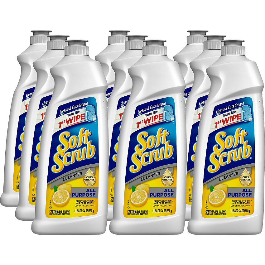 Soft Scrub All Purpose Cleanser, Lemon Scent, 24 oz Bottle, 9/Carton (00865)