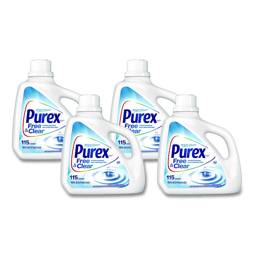 Purex&reg; Free and Clear Liquid Laundry Detergent, Unscented, 4 Bottles (05020)