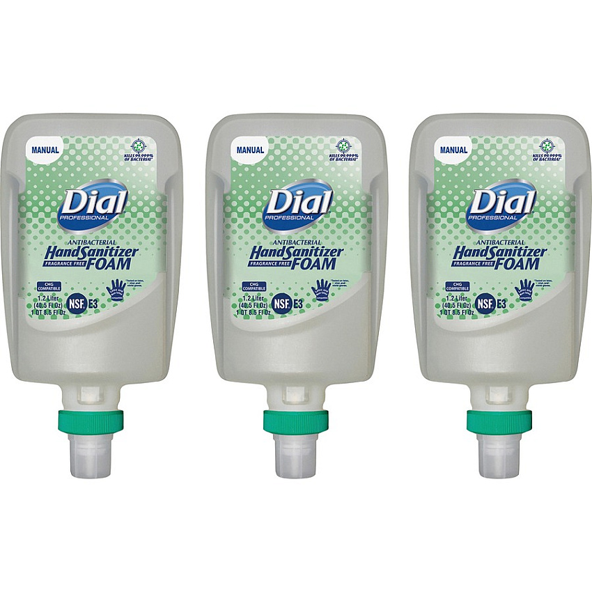 Dial Antibacterial Foaming Hand Sanitizer Refill for FIT Manual Dispenser, 1.2 L Bottle, Fragrance-Free, 3/Carton (19038)