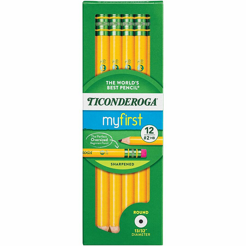Ticonderoga My First Woodcase Pencil with Eraser, HB (#2), Black Lead, Yellow Barrel, Dozen (33312)