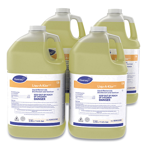 Diversey Liqu-A-Klor Disinfectant/Sanitizer, 1 gal Bottle, 4/Carton (02853280)