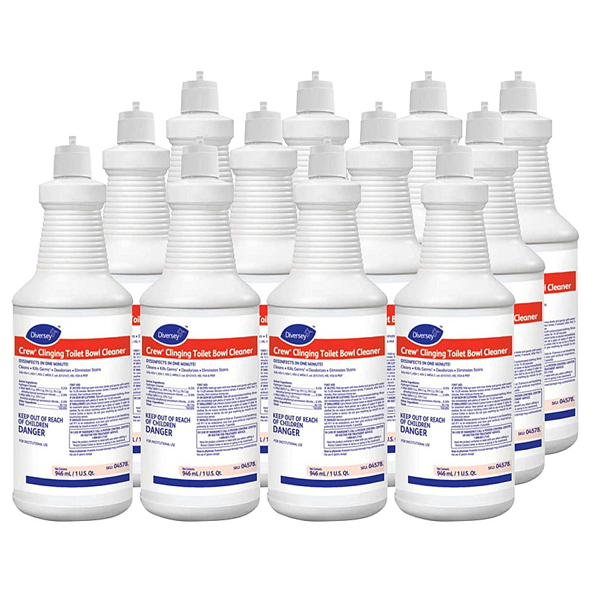 Diversey Crew Clinging Toilet Bowl Cleaner, Floral Scent, Liquid, 1 qt. Bottle, 12/CT (04578)