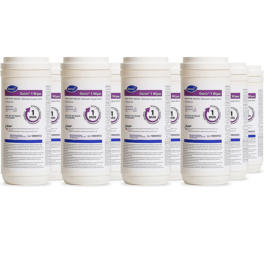 Diversey Oxivir 1 Wipes, 1-Ply, 7 x 8, 60/Canister, 12 Canisters/Carton (100850922)