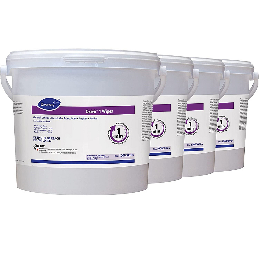 Diversey Oxivir 1 Wipes, 1-Ply, 11 x 12, 160/Canister, 4 Canisters/Carton (100850924)