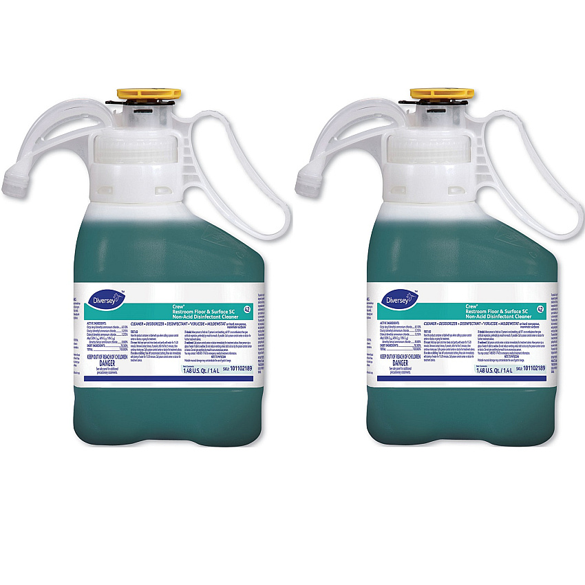 Diversey Crew Restroom Floor and Surface SC Non-Acid Disinfectant Cleaner, Fresh, 1.4 L Bottle, 2/Carton (101102189)