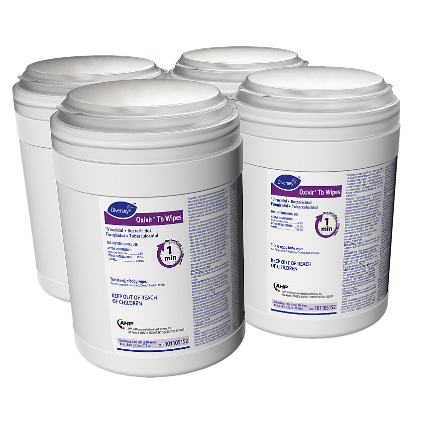 Diversey Oxivir TB Disinfectant Wipes, 6 x 6.9, Characteristic Scent, White, 160/Canister, 4 Canisters/Carton (101105152)