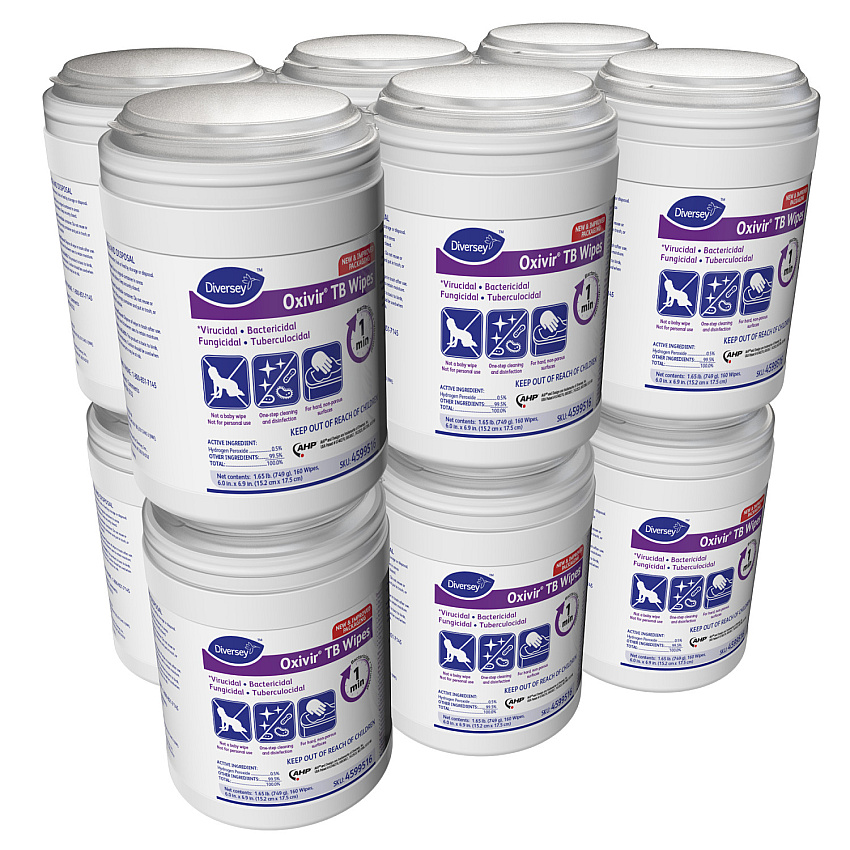 Diversey Oxivir TB Disinfectant Wipes, 7 x 6, White, 160/Canister, 12 Canisters/Carton (4599516)