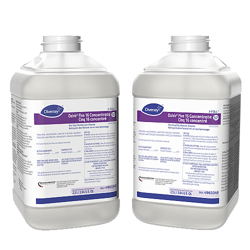 Diversey Oxivir Five 16 Concentrate Concentrate - 84.5 fl oz (2.6 quart) - Characteristic Scent - Fast Acting, VOC-free, NPE-free, Non-porous - Clear - 2 / Carton (4963331)