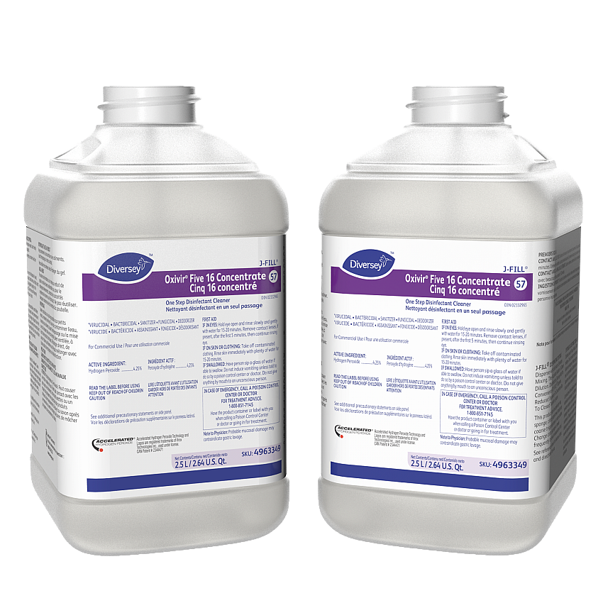 Diversey Oxivir Five 16 Concentrate Concentrate - 84.5 fl oz (2.6 quart) - Characteristic Scent - Fast Acting, VOC-free, NPE-free, Non-porous - Clear - 2 / Carton (4963331)