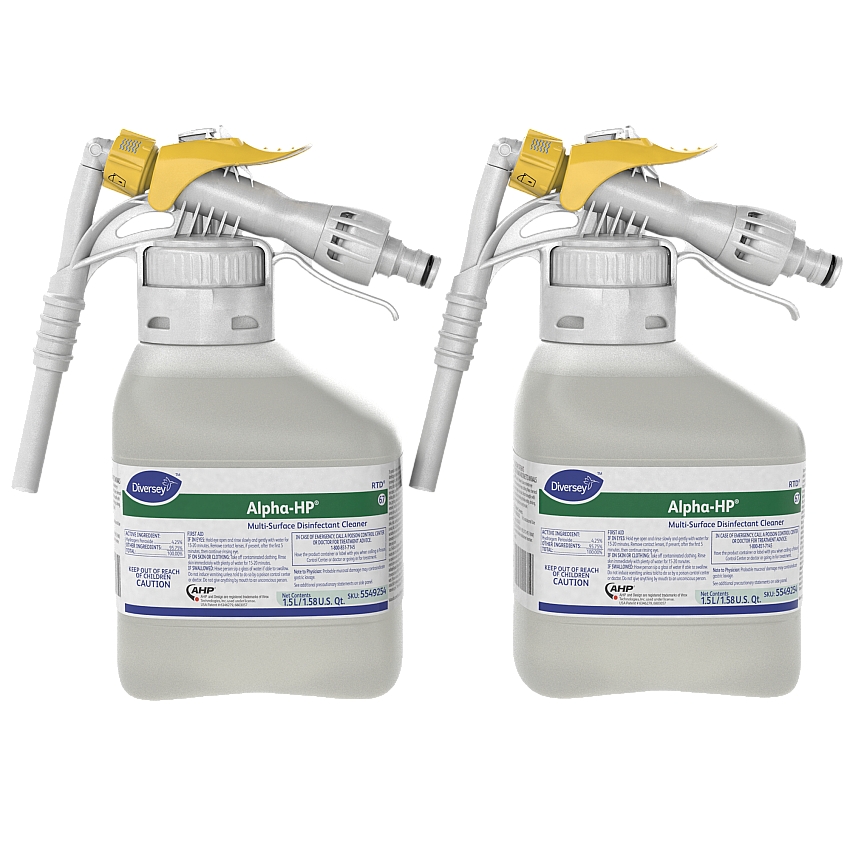 Diversey Alpha-HP Multi-Surface Disinfectant Cleaner, Citrus Scent, 1.5 L RTD Spray Bottle, 2/Carton (5549254)