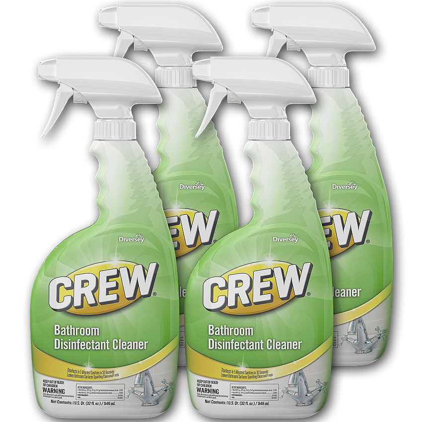 Diversey Crew Bathroom Disinfectant Cleaner, Floral Scent, 32 oz Spray Bottle, 4/Carton Ready-To-Use - 32 fl oz (1 quart) - Fresh Floral Scent - Deodorize, Odor Neutralizer, Non-porous - Clear - 4 / Carton (CBD540199)