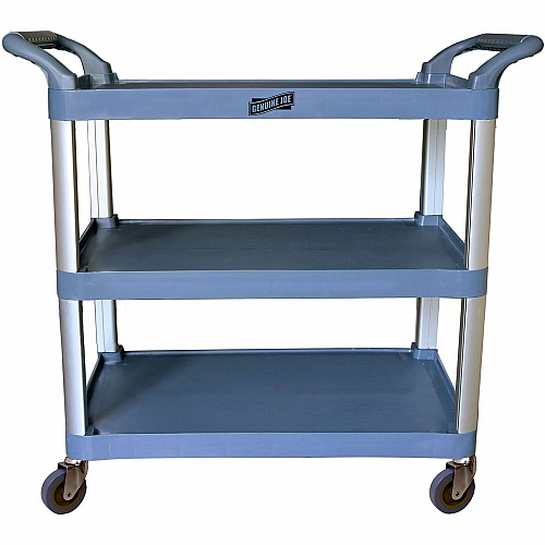 Genuine Joe Bussing Cart 3 Shelf - 200 lb Capacity - 4" Caster Size - Plastic, Aluminum - 19.60" Width x 38.30" Depth x 36.60" Height - Aluminum Frame - Gray - 1 Each (GJO02335)