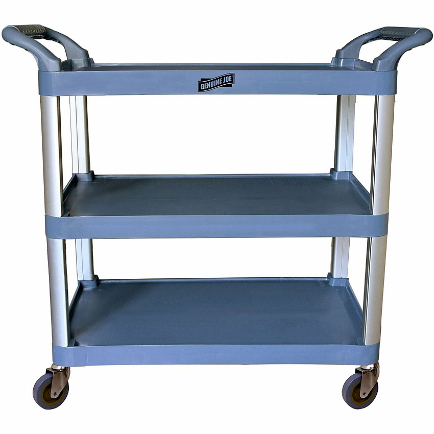 Genuine Joe Bussing Cart 3 Shelf - 200 lb Capacity - 4" Caster Size - Plastic, Aluminum - 19.60" Width x 38.30" Depth x 36.60" Height - Aluminum Frame - Gray - 1 Each (GJO02335)