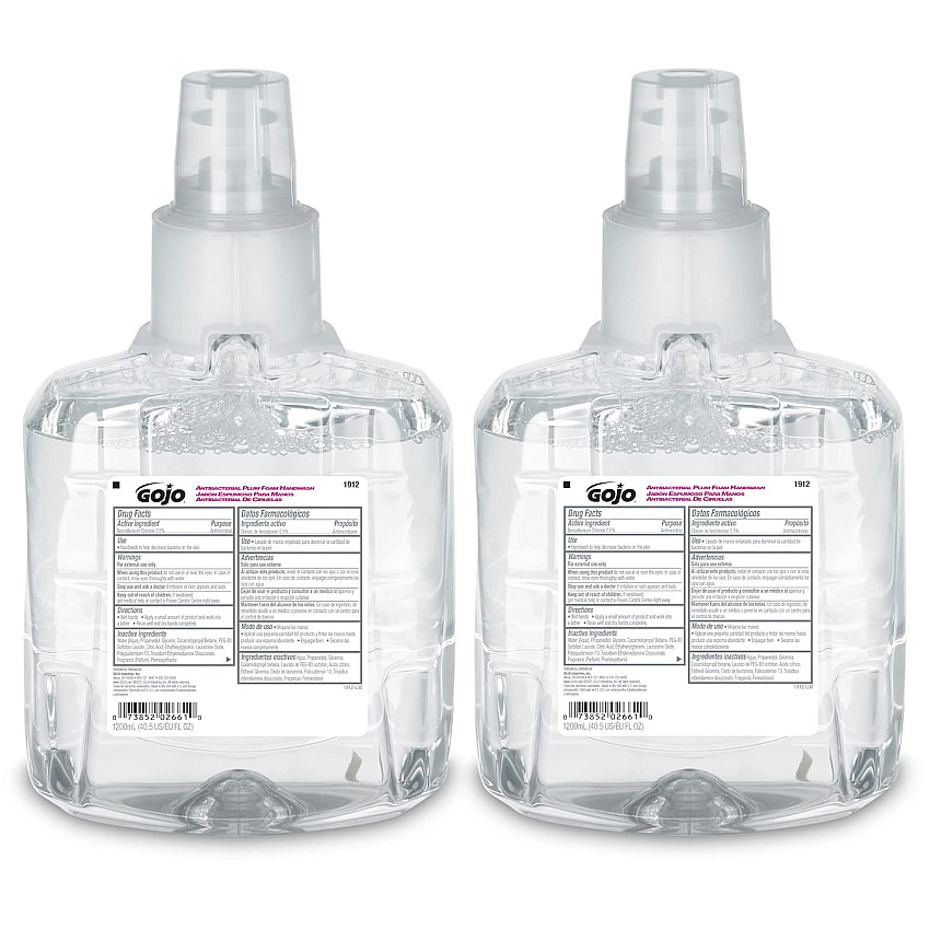 GOJO Antibacterial Foam Hand Wash Refill, For LTX-12 Dispenser, Plum Scent, 1,200 mL, 2/Carton (191202CT)