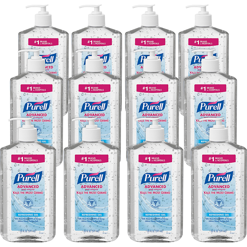 PURELL Advanced Hand Sanitizer Refreshing Gel, 20 oz Pump Bottle, Clean Scent, 12/Carton (302312)