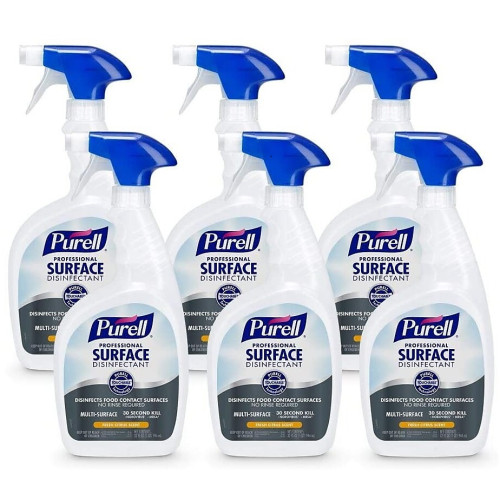 PURELL Professional Surface Disinfectant, Fresh Citrus, 32 oz Spray Bottle, 6 Bottles and 2 Spray Triggers/Carton (334206)