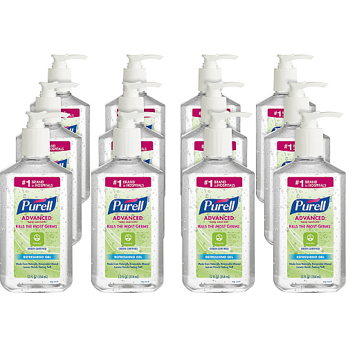 PURELL&reg; Hand Sanitizer Gel Fragrance-free Scent - 12 fl oz - Pump Bottle Dispenser - Kill Germs - Clear - 12 / Carton (369112CT)