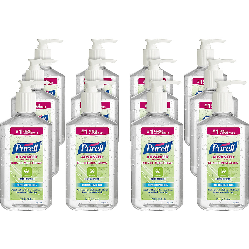 PURELL&reg; Hand Sanitizer Gel Fragrance-free Scent - 12 fl oz - Pump Bottle Dispenser - Kill Germs - Clear - 12 / Carton (369112CT)