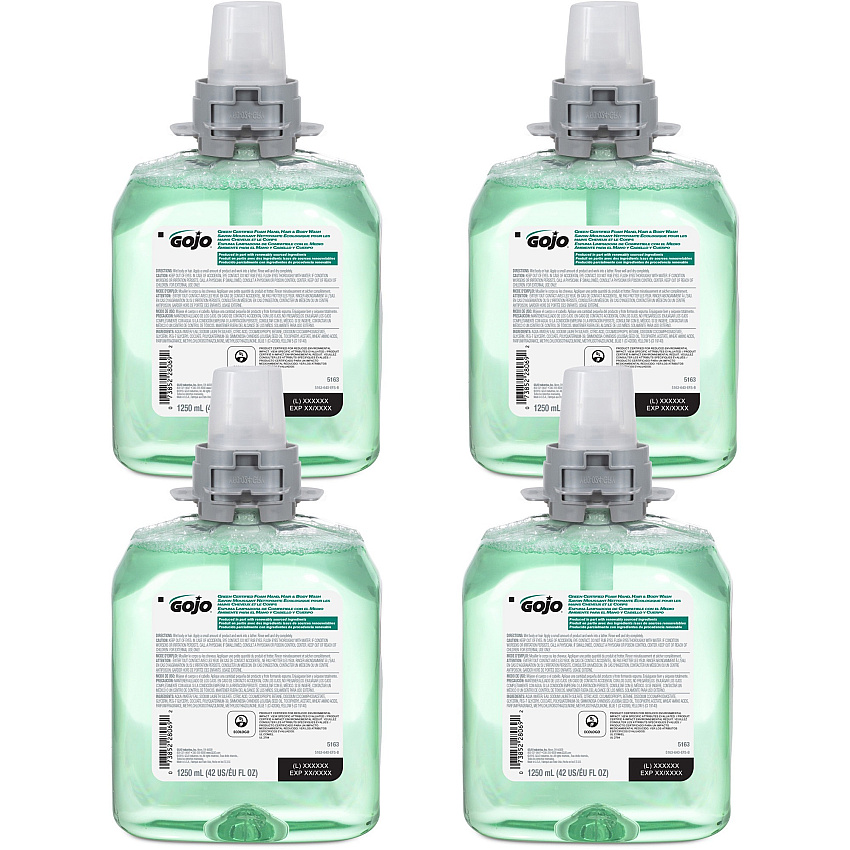 GOJO Green Certified Foam Hair and Body Wash Refill, Cucumber Melon Scent, 1,250 mL, 4/Carton (516304CT)