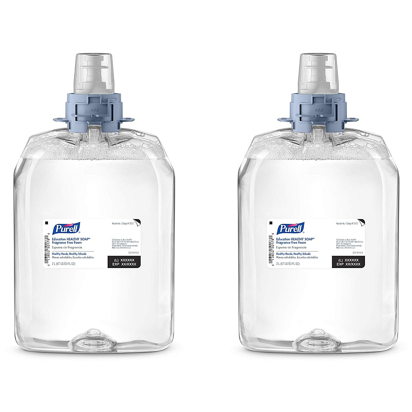 PURELL Education HEALTHY SOAP Fragrance Free Foam Refill, Unscented, 2,000 mL, 2/Carton (521202)