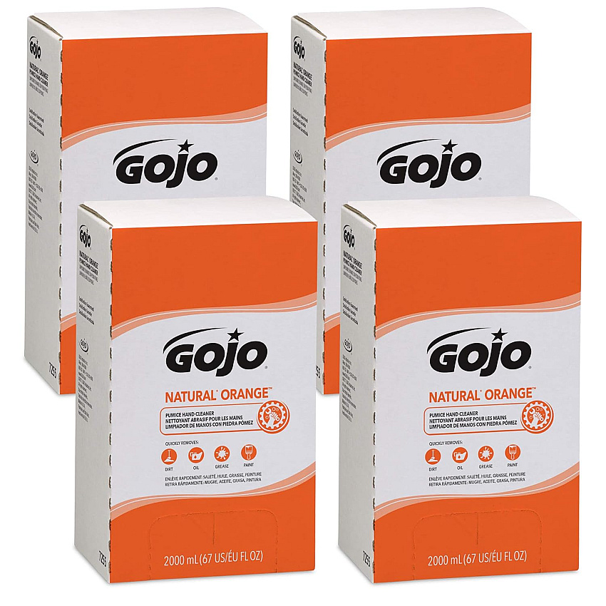 GOJO NATURAL ORANGE Pumice Hand Cleaner Refill, Citrus Scent, 2,000 mL, 4/Carton (7255)