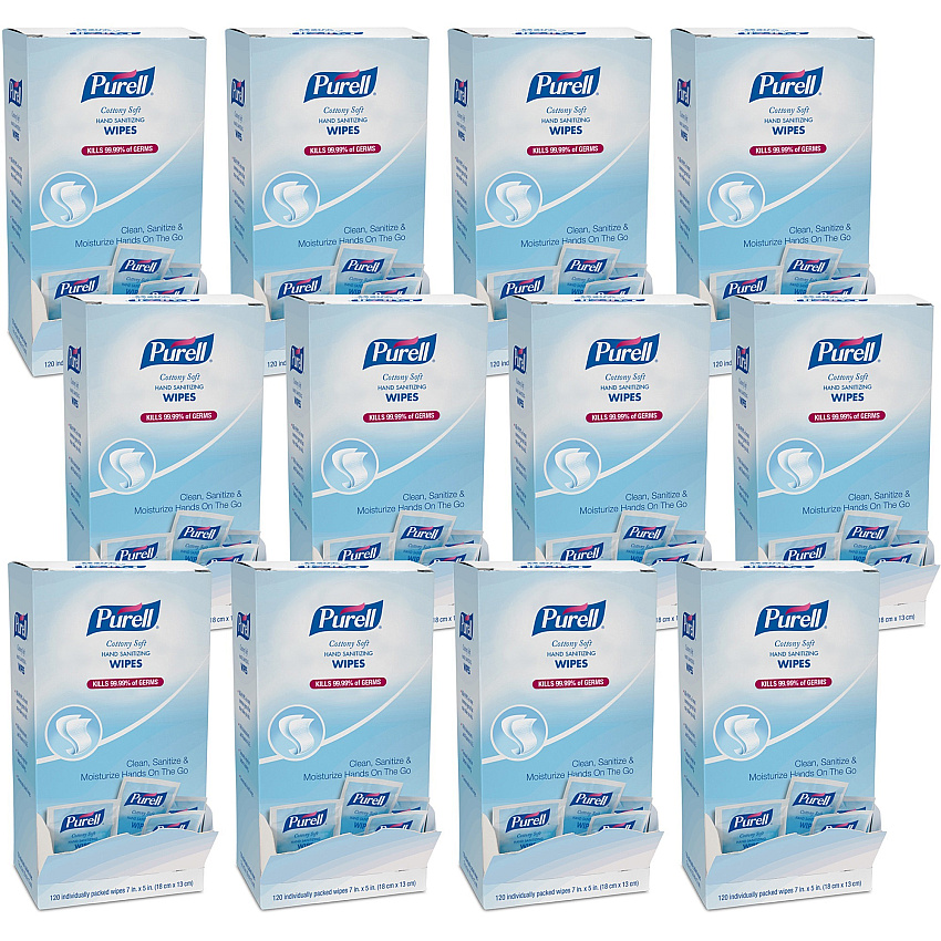 PURELL&reg; Cottony Soft Sanitizing Wipes 5" Width x 7" Length - White - 120/Box - 12 / Carton (902712CT)