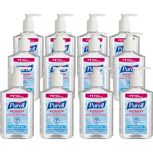 PURELL Advanced Refreshing Gel Hand Sanitizer, 8 oz Pump Bottle, Clean Scent, 12/Carton (965212CT)