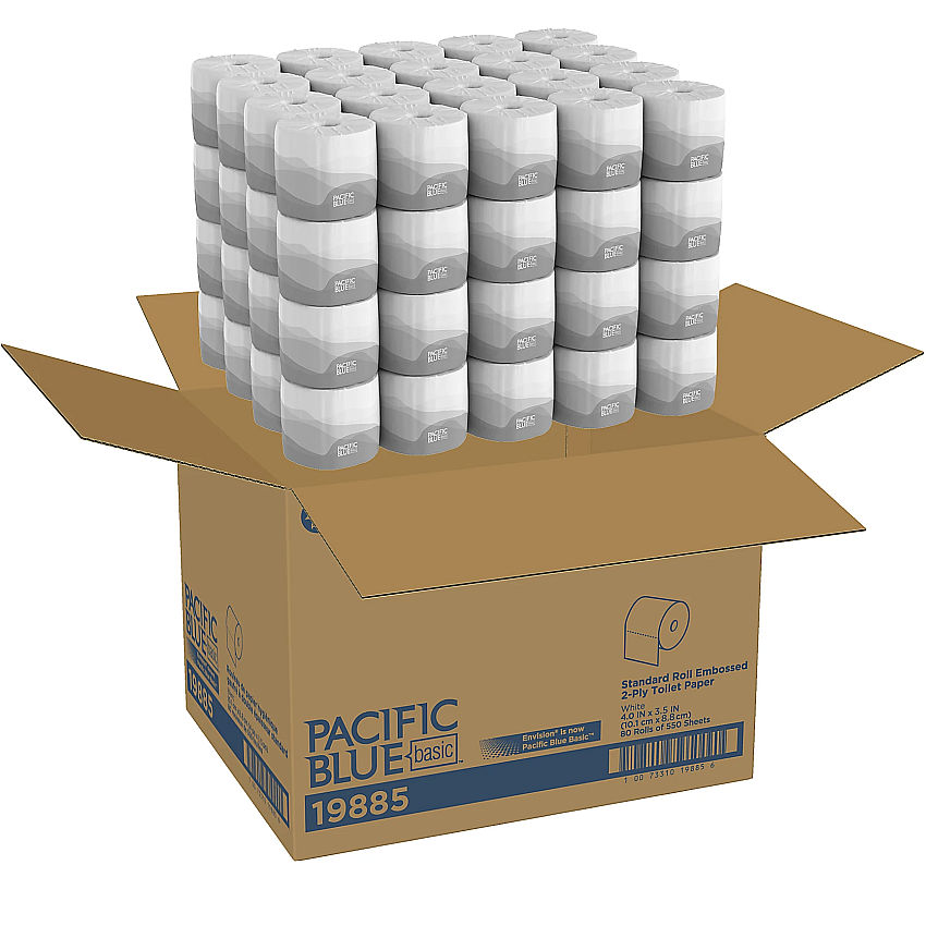 Pacific Blue Basic Embossed Bathroom Tissue, Septic Safe, 2-ply, White, 550/roll, 80 Rolls/carton