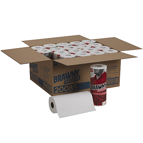 Brawny&reg; Professional D300 Disposable Cleaning Towels 11" Width x 9.30" Length - 84 Sheets/Roll - White - Paper - 20 / Carton (20085)