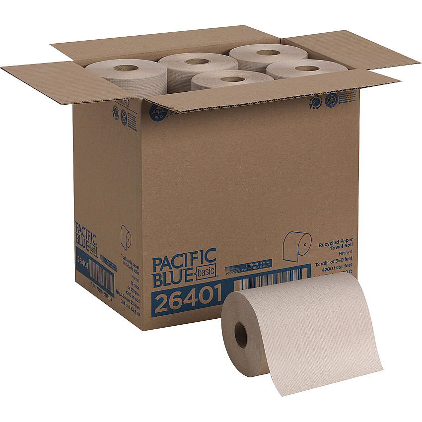 Pacific Blue&reg; Hardwound Paper Towels, Brown, 350-ft., 12 Rolls (26401)