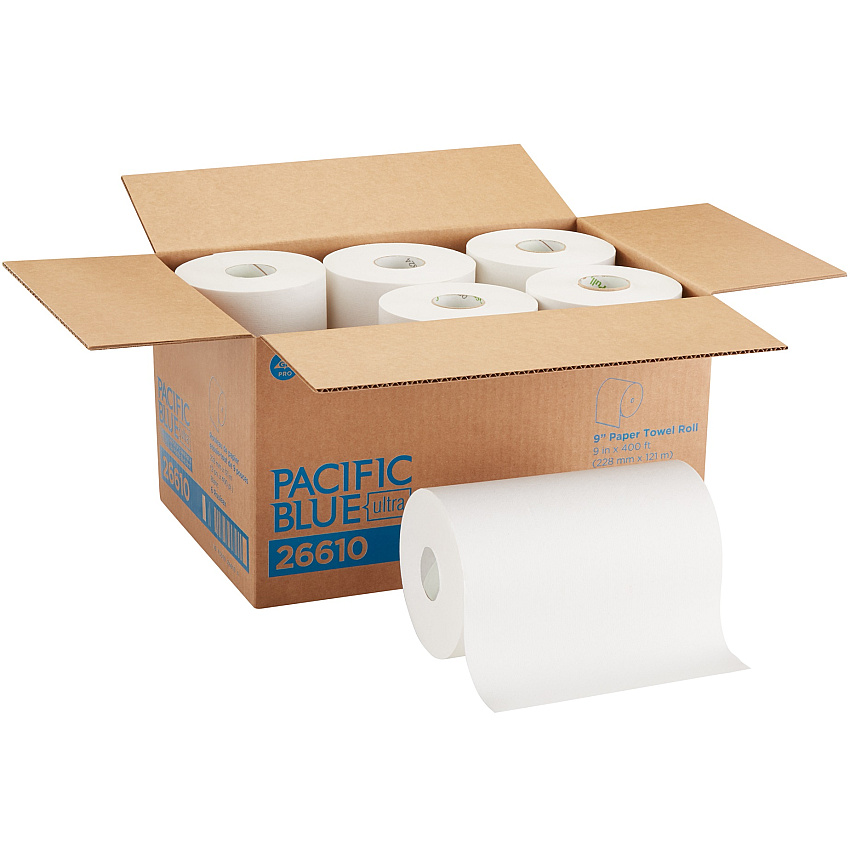 Georgia Pacific Professional Hardwound Paper Towel Roll, Nonperforated, 1-Ply, 9" x 400 ft, White, 6 Rolls/Carton (26610)