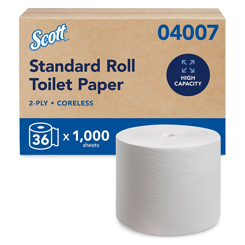 Scott Essential Coreless SRB Bathroom Tissue, Septic Safe, 2-Ply, White, 1,000 Sheets/Roll, 36 Rolls/Carton (04007)