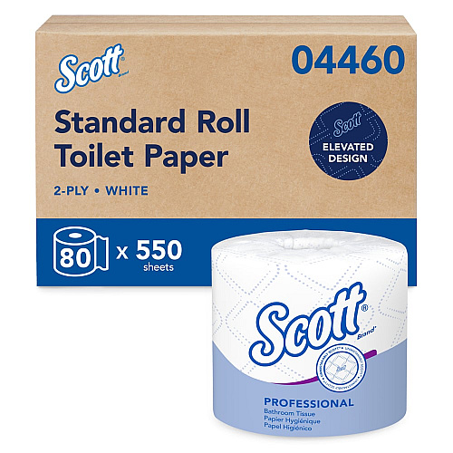 Scott Essential Standard Roll Bathroom Tissue for Business, Septic Safe, 2-Ply, White, 550 Sheets/Roll, 80/Carton (04460)