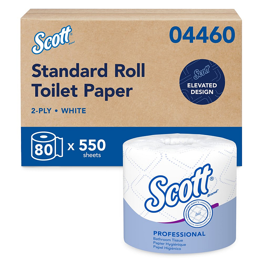 Scott Essential Standard Roll Bathroom Tissue for Business, Septic Safe, 2-Ply, White, 550 Sheets/Roll, 80/Carton (04460)