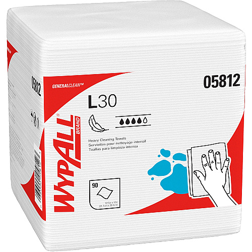 Wypall GeneralClean L30 Heavy Duty Cleaning Towels 12" Length x 12.50" Width - White - 90 / Pack (05812)