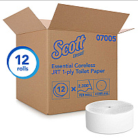 Scott&reg; Coreless Jumbo Jr. Toilet Paper Rolls, 1-Ply, 2300-ft., 12 Rolls (07005)
