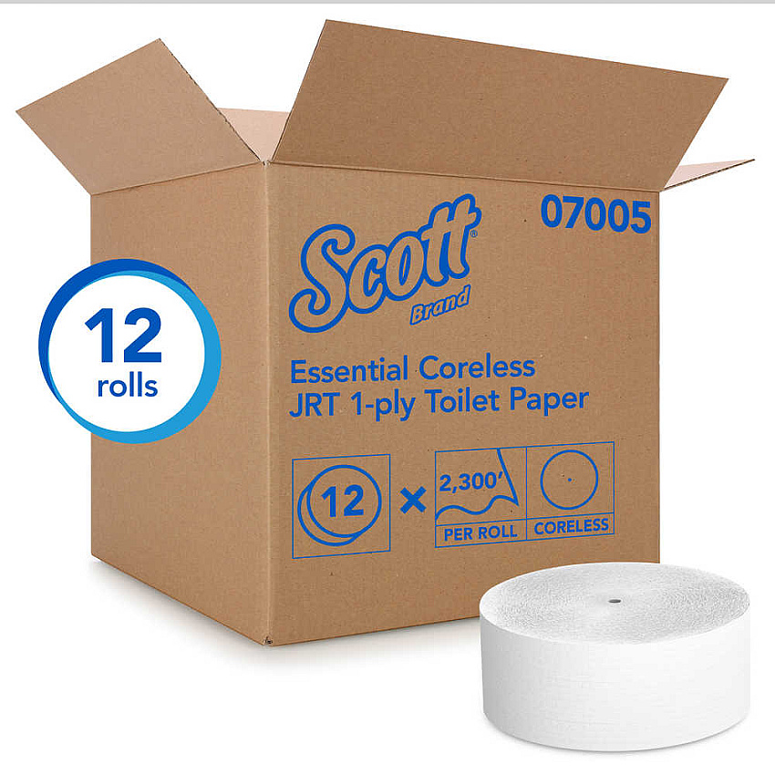 Scott&reg; Coreless Jumbo Jr. Toilet Paper Rolls, 1-Ply, 2300-ft., 12 Rolls (07005)
