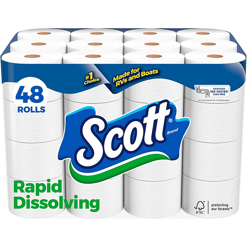 Scott&reg; Rapid-Dissolving Toilet Paper, 1-Ply, 231 Sheets, 48 Rolls (47617)