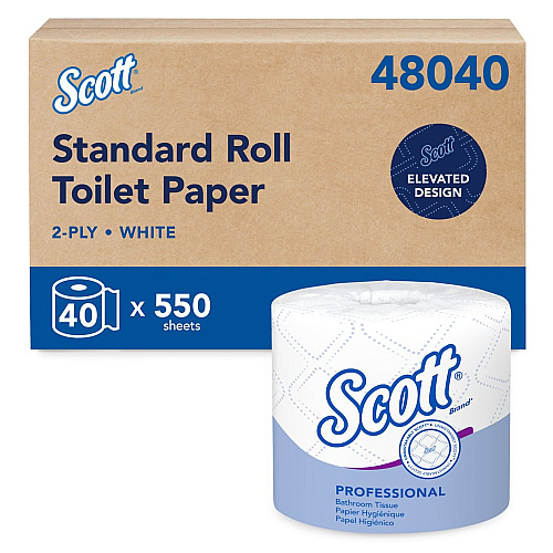 Scott Essential Standard Roll Bathroom Tissue, Septic Safe, 2-Ply, White, 550 Sheets/Roll, 40 Rolls/Carton (48040)