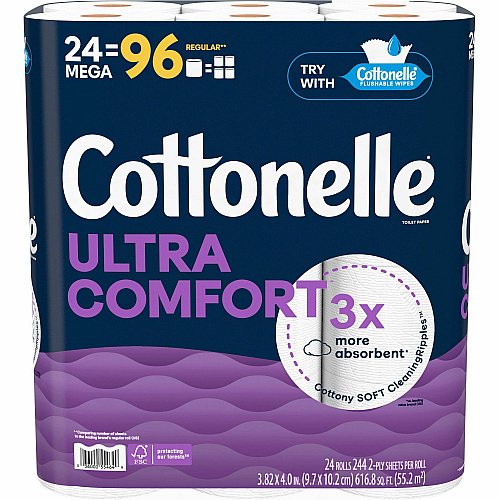 Cottonelle&reg; Ultra Comfort Toilet Paper, 2-Ply, 224 Sheets, 24 Rolls 2 Ply - White - Paper, Fiber - 24 / Pack (55464)