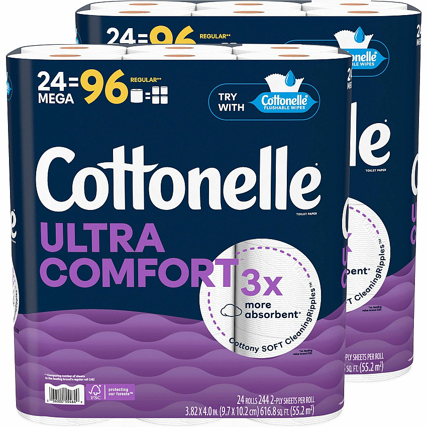 Cottonelle&reg; Ultra Comfort Toilet Paper, 2-Ply, 224 Sheets, 48 Rolls 2 Ply - White - Paper, FiberPack - 24/Pack - 2 / Carton (55464CT)
