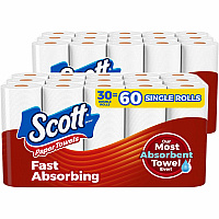 Scott Choose-A-Sheet Mega Kitchen Roll Paper Towels, 1-Ply, 7.31 x 11, White, 108 Sheets/Roll, 15 Rolls/Pack, 2 Packs/Carton (56674)